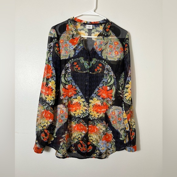 Cabi Blouse Sheer‎ As M Floral Long Sleeves Button Front Boho Casual - Picture 1 of 6
